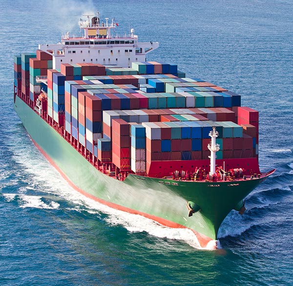 Cargo ship with ocean shipping containers for transport